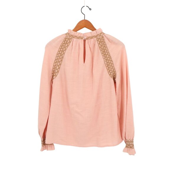 NWT Faherty Arles Dusty Pink Embroidered Ruffle Neck Peasant Blouse Top M - Picture 6 of 6